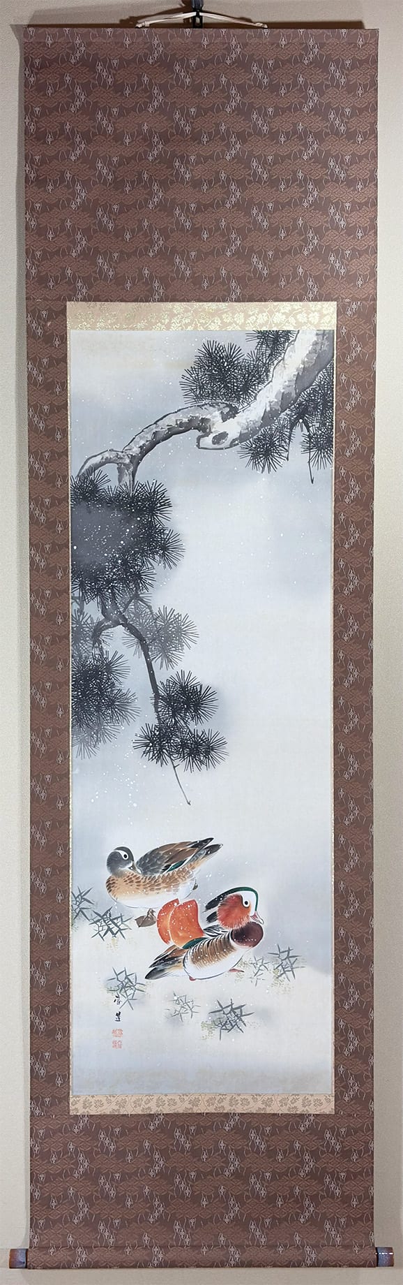 清水栄一 赤富士 掛け軸 絹本 大幅 共箱 タトウ