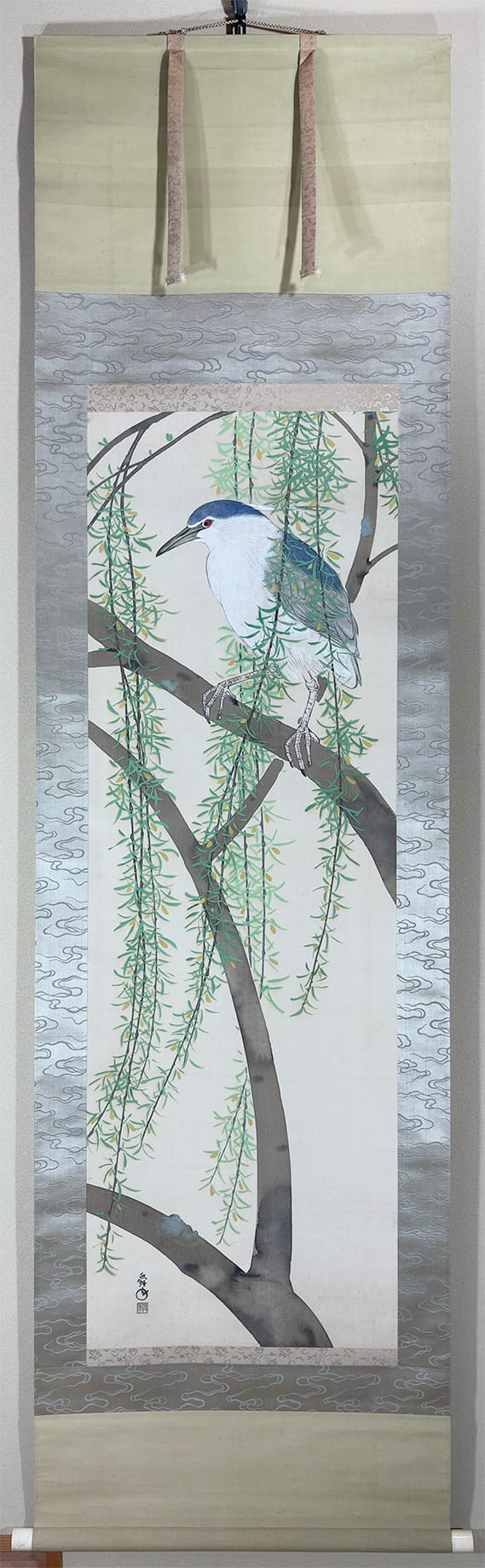 白伯骅『月柳含怡』 三尺中堂掛軸 美人画 掛け軸 サイズ174×77cm