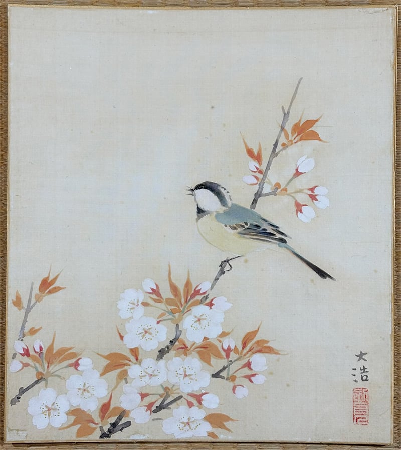 花鳥画色紙四枚 日本画家「小西福年」作 花鳥画色紙四枚 日本画家