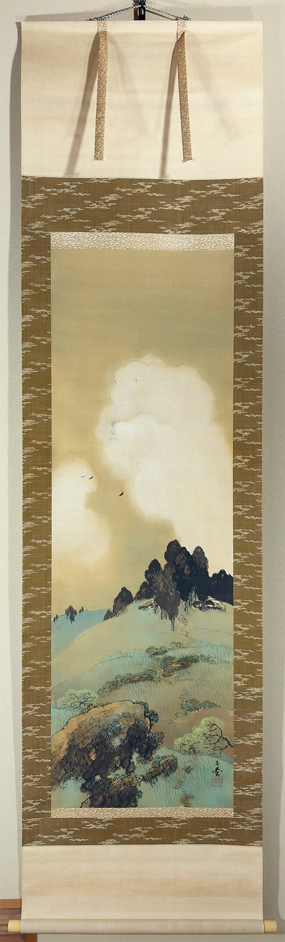 真作/北上聖牛/小鳥に小禽図/花鳥図/布袋屋掛軸HH-