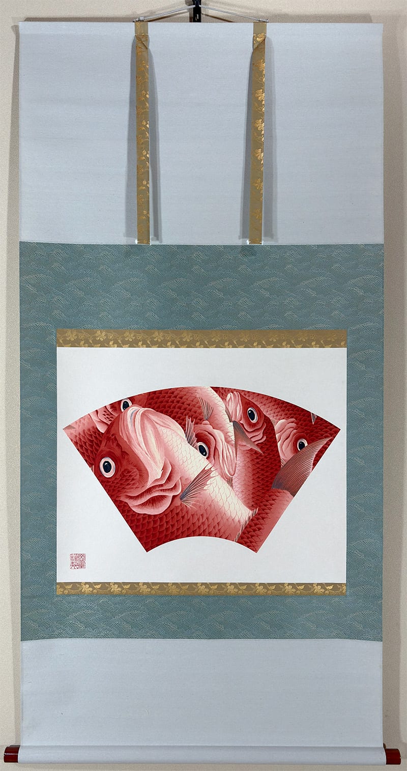 掛け軸 小川大鳳 柿にめじろ 絹本 希少 軸装 茶道具 掛軸 美品 です