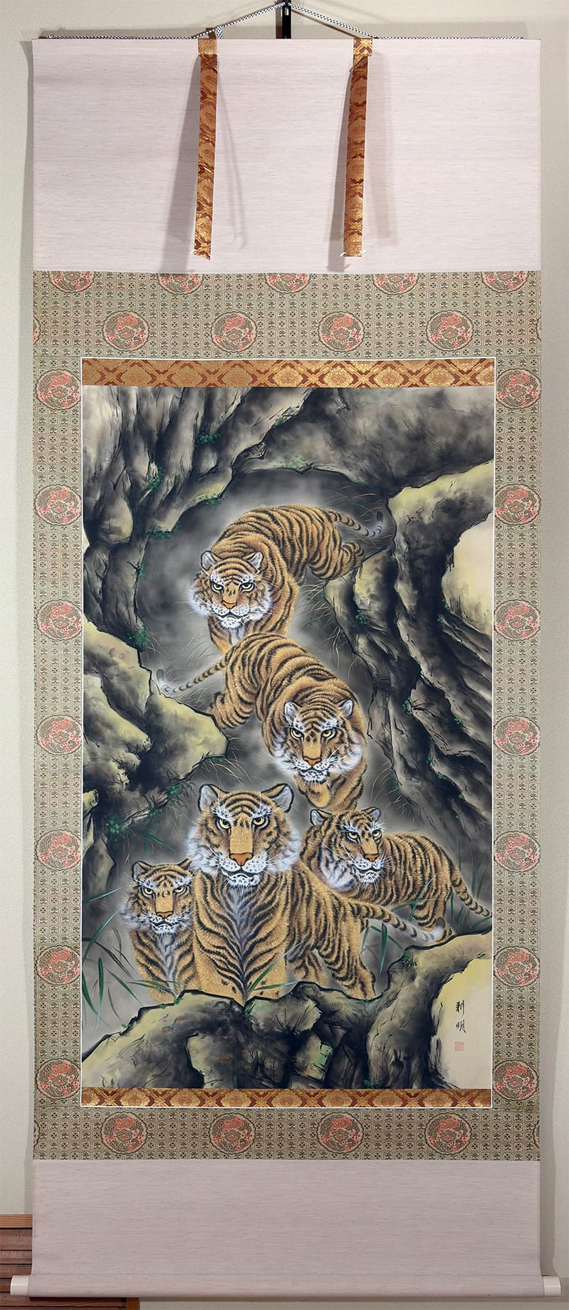 真作保証 室町末期画家 秋月等観 虎図 紙本 師雪舟 掛軸 真作保証 室町