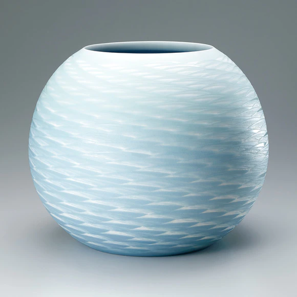 京焼 石橋裕史 青白磁青磁釉象嵌櫛目文菓子鉢 22.2 石橋 裕史