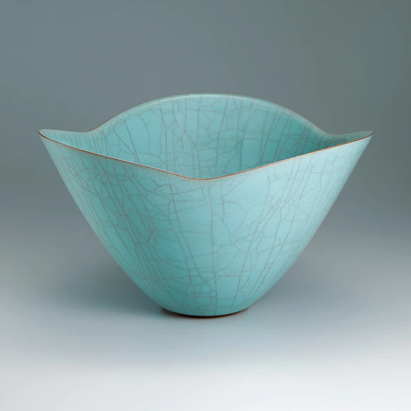 浦口雅行 青窯 花器 陶器 青色 木箱付き 浦口雅行 青窯 花器 陶器 青色