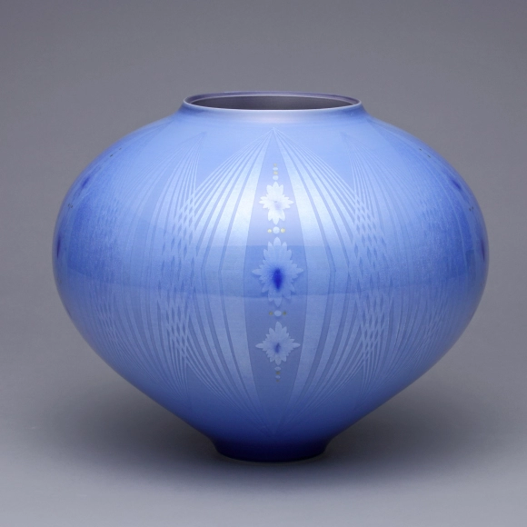 人間国宝 陶芸家 中田一於 淡青釉裏銀彩 壺 壷 九谷焼 共箱 小野珀子