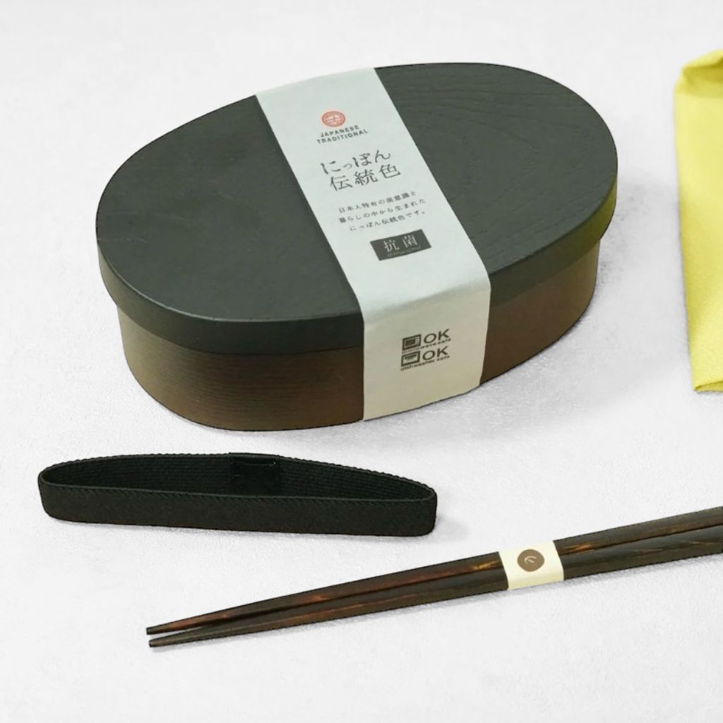 弁当箱セット 漆塗り弁当箸・弁当袋付き（漆黒） – 漆器 高翆