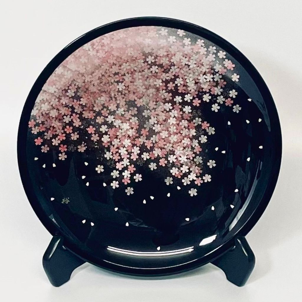 輪島塗】朱漆塗り 沈金 桜に紅葉の図 蒔絵 菓子皿 菓子器 盛り皿 五客