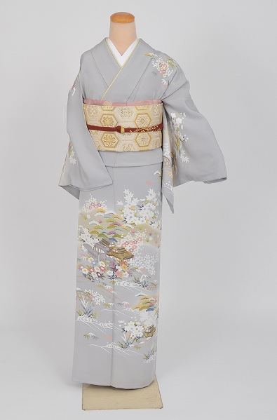 訪問着(上品な鼠色に茶屋辻柄)｜着物レンタルあき (来店着付け無料