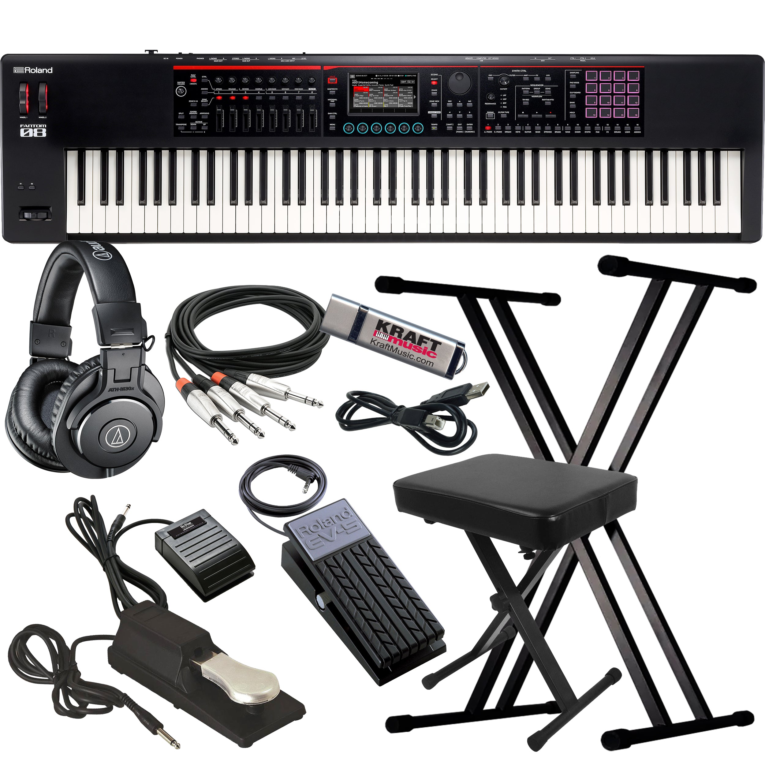 Roland Fantom-08 Workstation Keyboard KEY ESSENTIALS BUNDLE