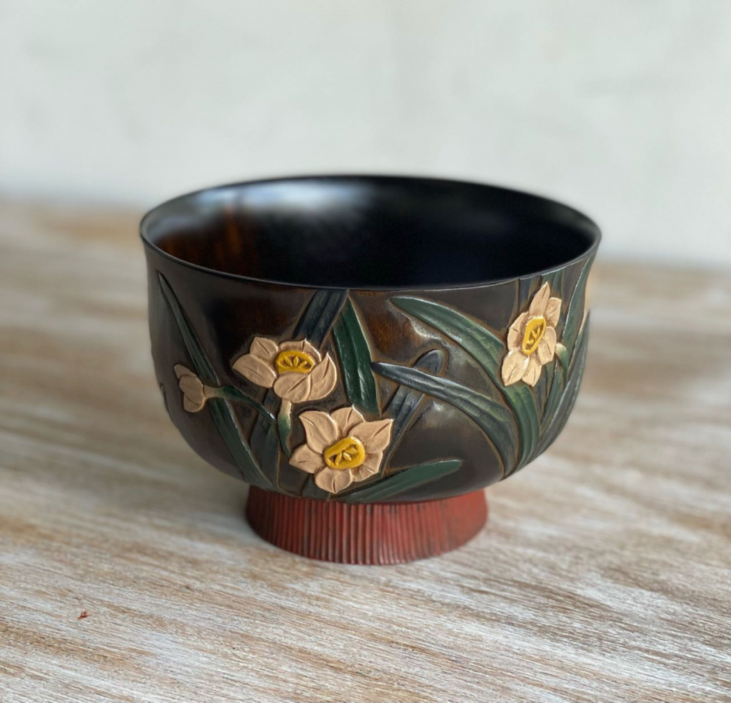 川添日記おおぶり椀 草木彫漆器 川添日記おおぶり椀 草木彫漆器