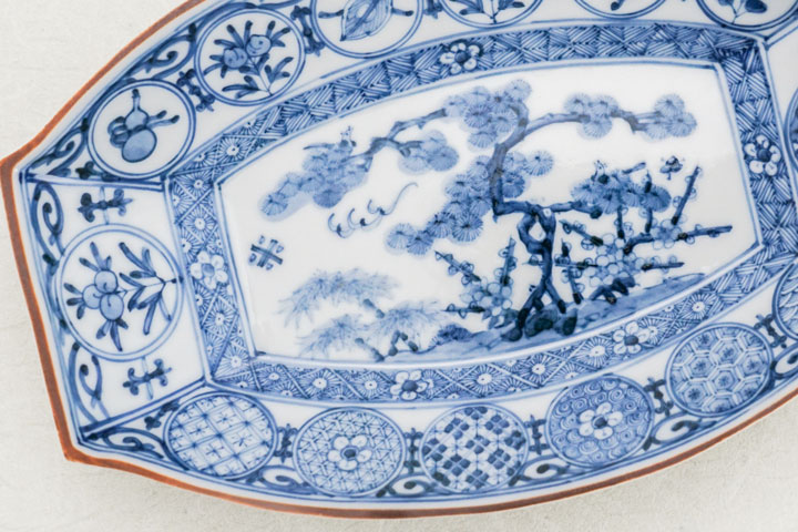 陶額 藍古九谷 山本長左 陶板 陶額 フィールド紋 九谷焼 宮内庁御用