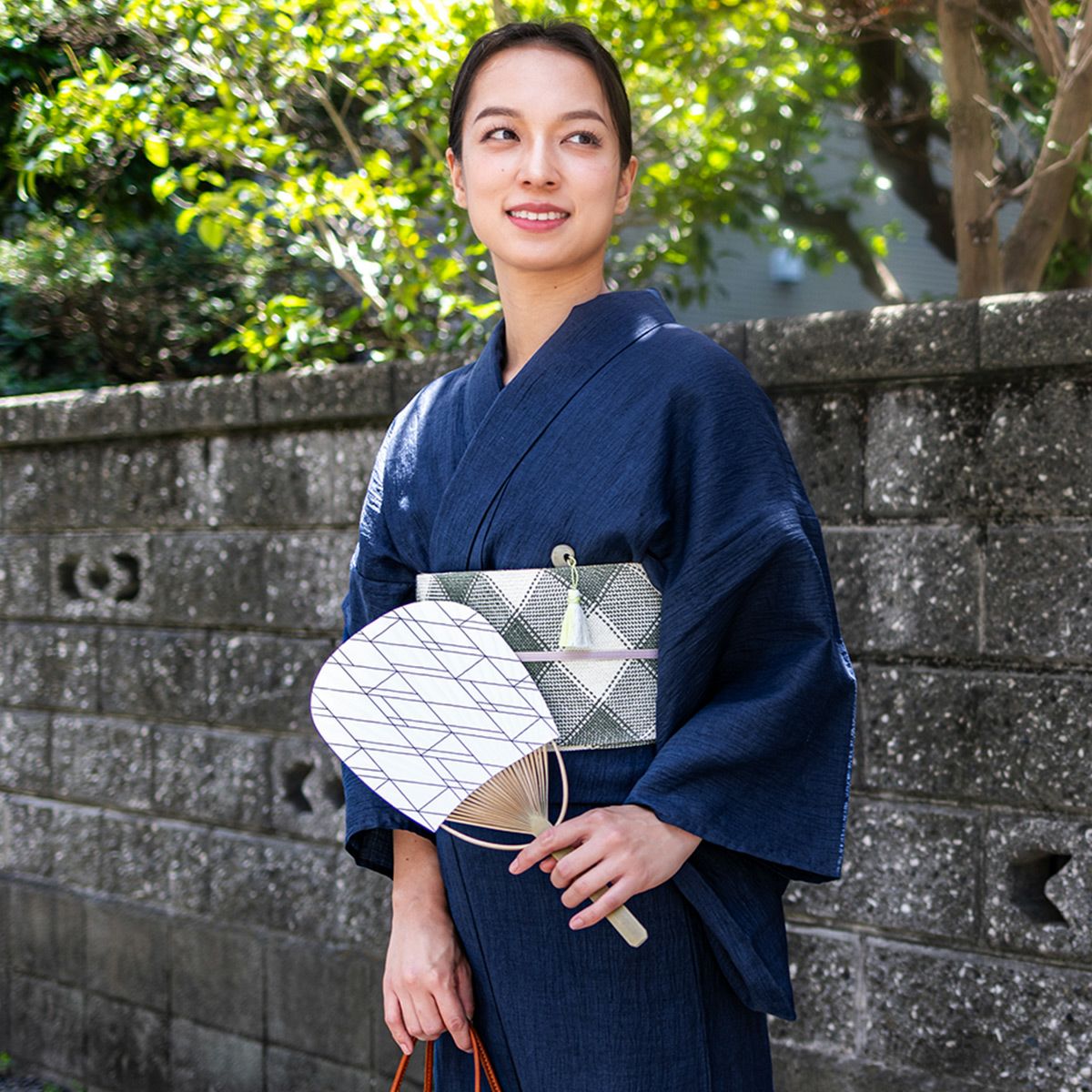 CHIKUMO-千雲-】洗える夏きもの 麻楊柳/錆青磁 近江ちぢみ くるり