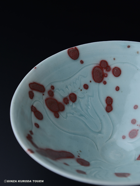 やまちゃん河井寛次郎作白緑柿釉花文独楽形皿 検森に咲く一輪の花