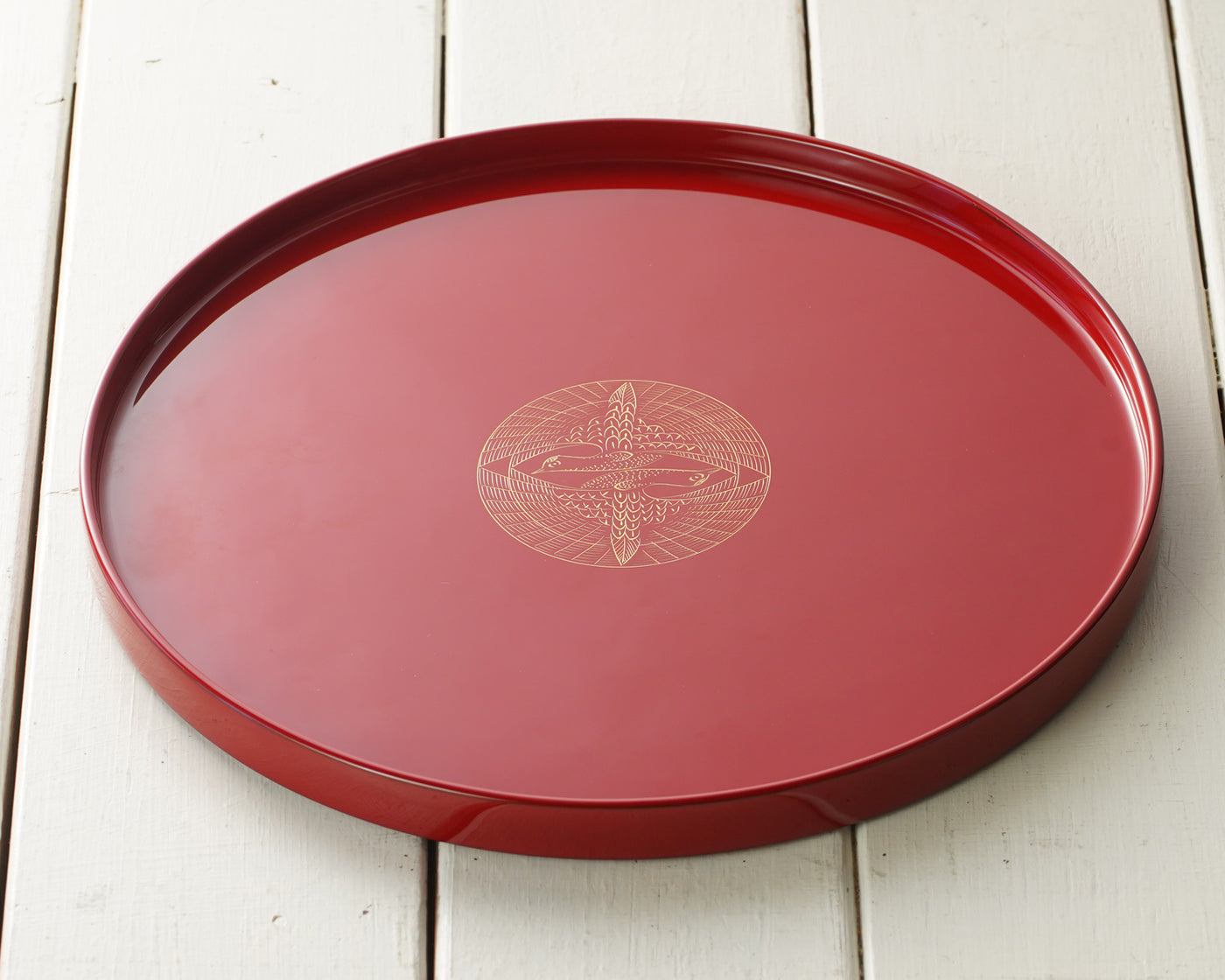 輪島塗 「8寸丸盆 向鶴沈金 赤」 JAC-WOF-404-06 – kurokigoishiten