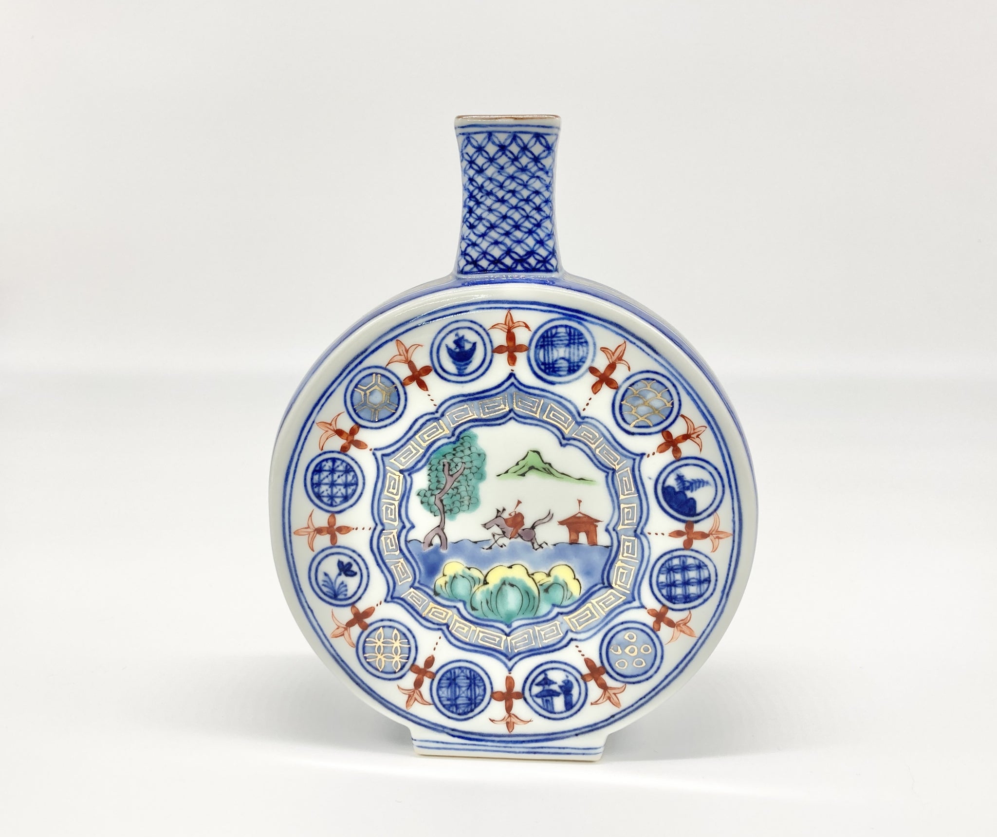 京焼清水焼岩華窯吹呉須丸紋深鉢花器