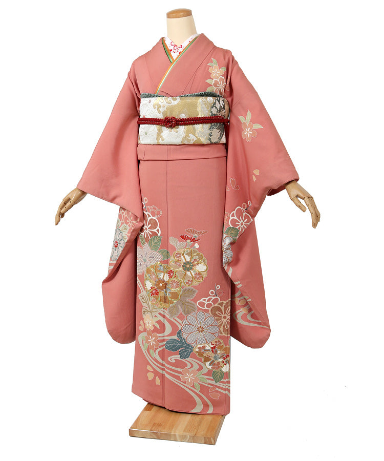 振袖 レンタル フルセット ピンク 古典柄 レトロ シンプル 適応身長