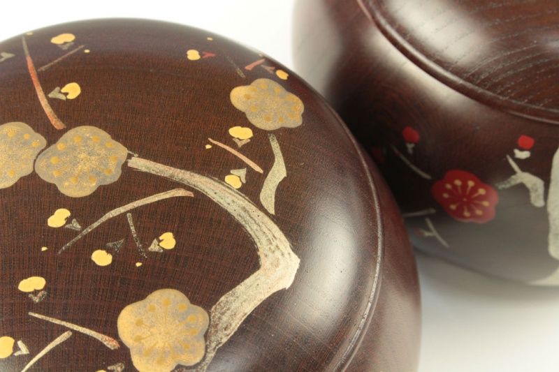 碁笥 本桑 拭き漆蒔絵仕上げ（紅白梅）特大 225152