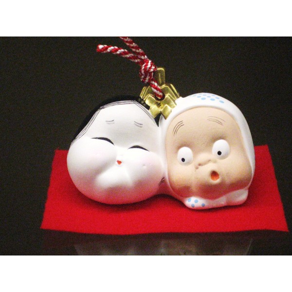 京陶人形 おかめ・ひょっとこ土鈴(ペア)敷物付 | 小刀屋忠兵衛 | 京