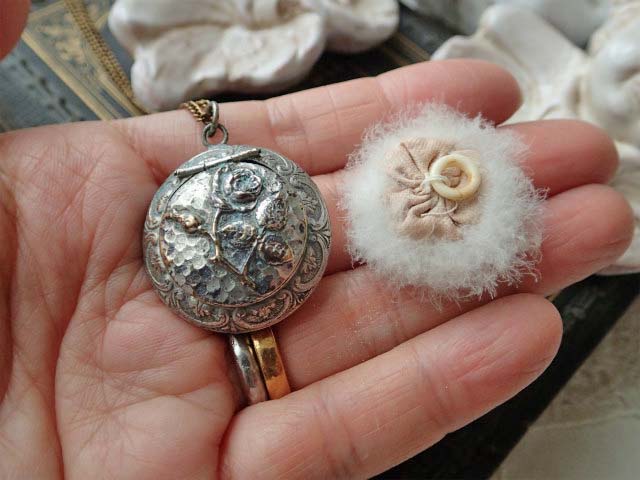 フランスアンティーク パウダーケース 刻印 シルバープレート ミラー