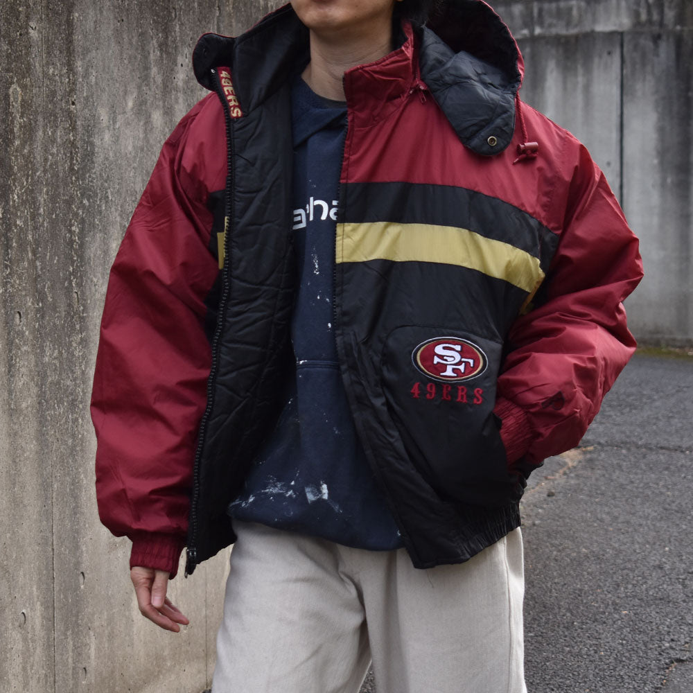 90's PRO PLAYER ”NFL 49ERS” 中綿入り フード ナイロンジャケット