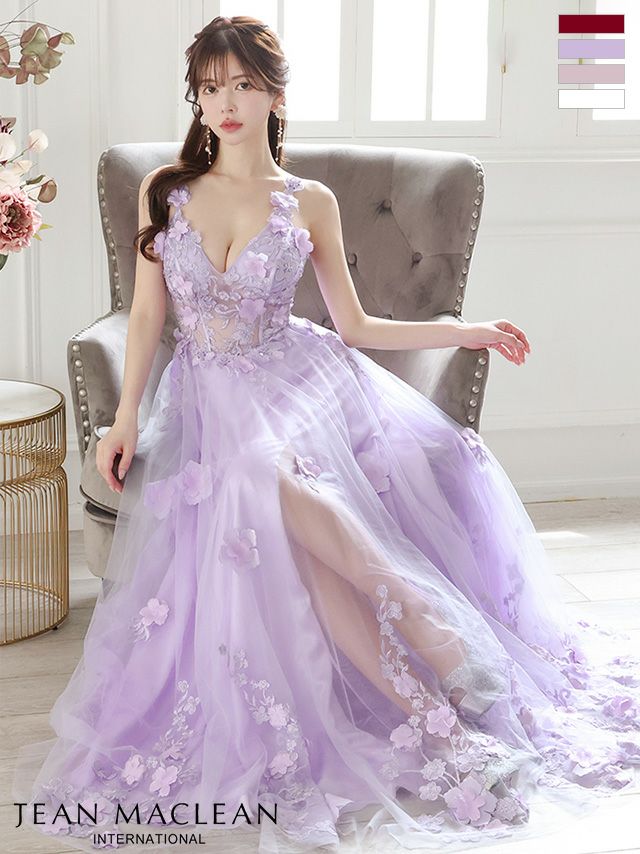 フラワー刺繍 ノースリーブ Aラインドレス