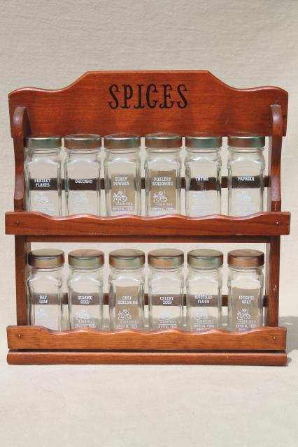 vintage Griffiths glass bottle spice set, 12 clear jars for spices