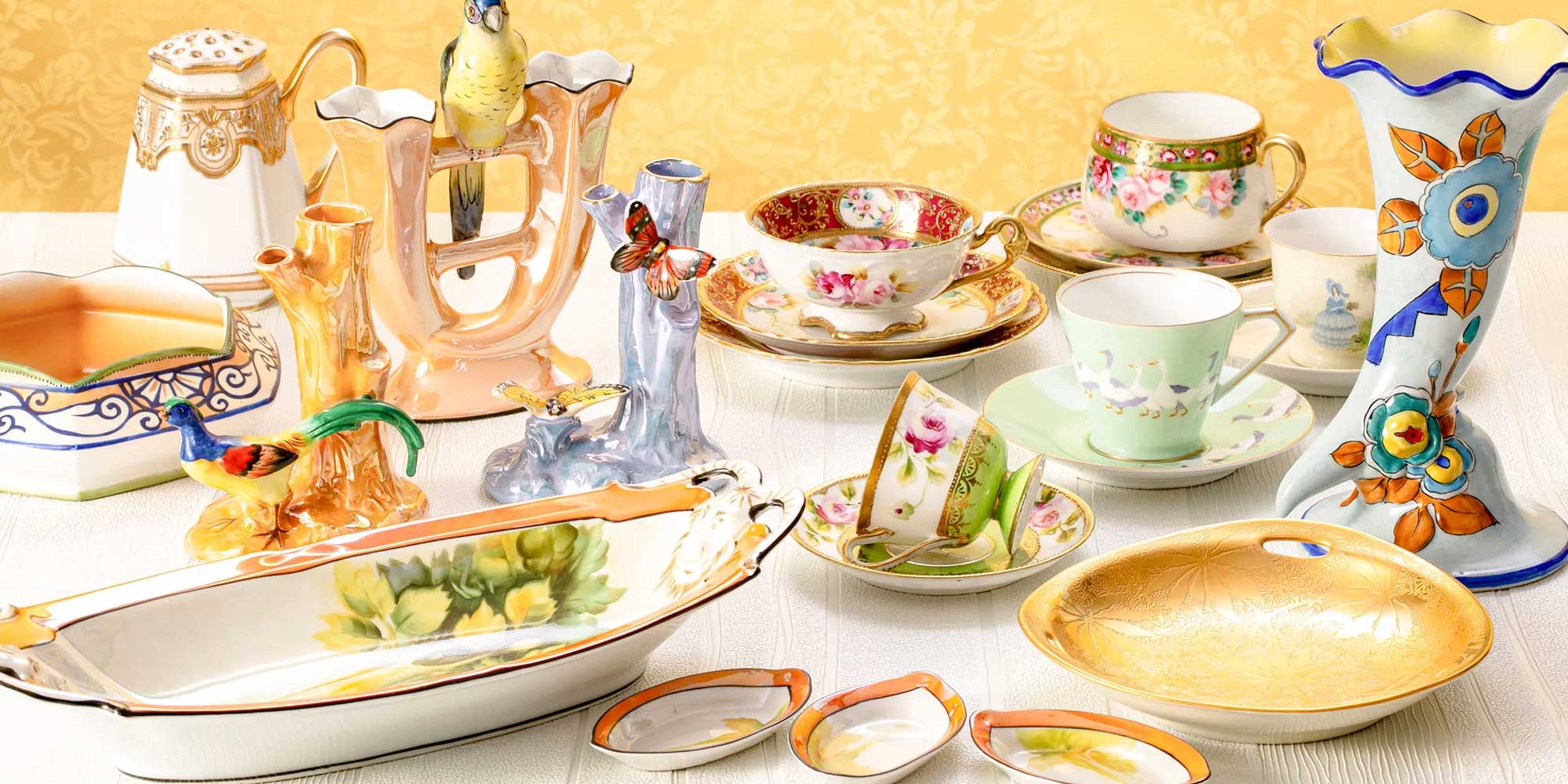 1点限り】オールドノリタケ アールデコ オレンジラスター彩 二口花瓶