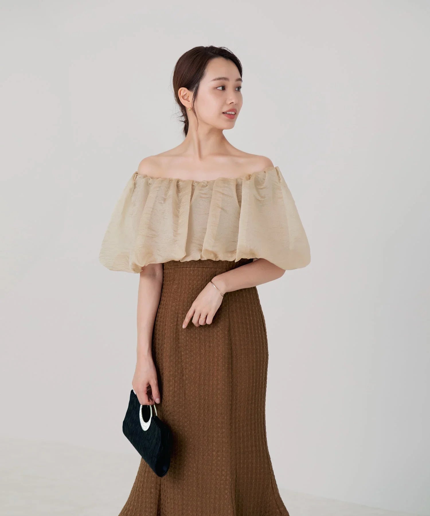 当日発送】2WAYオフショルダーパフスリーブマーメイドドレス