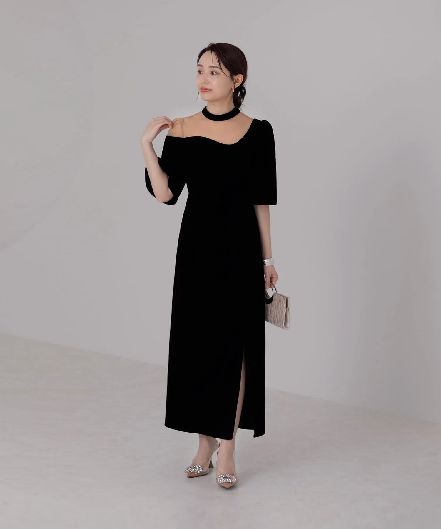 当日発送】シアースパンコールベロアIラインワンピース結婚式ドレス