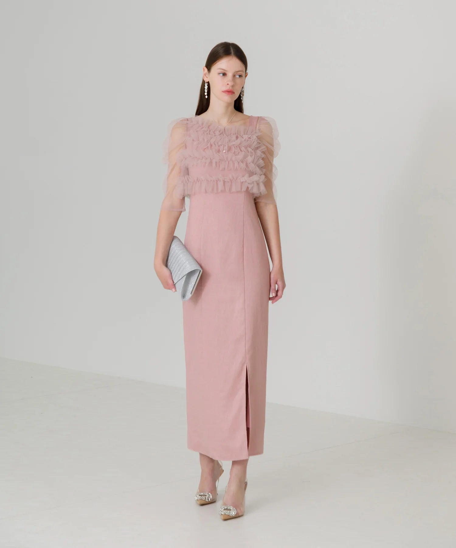 SOLD OUT】チュールアシンメトリーティアードフリルIラインワンピース