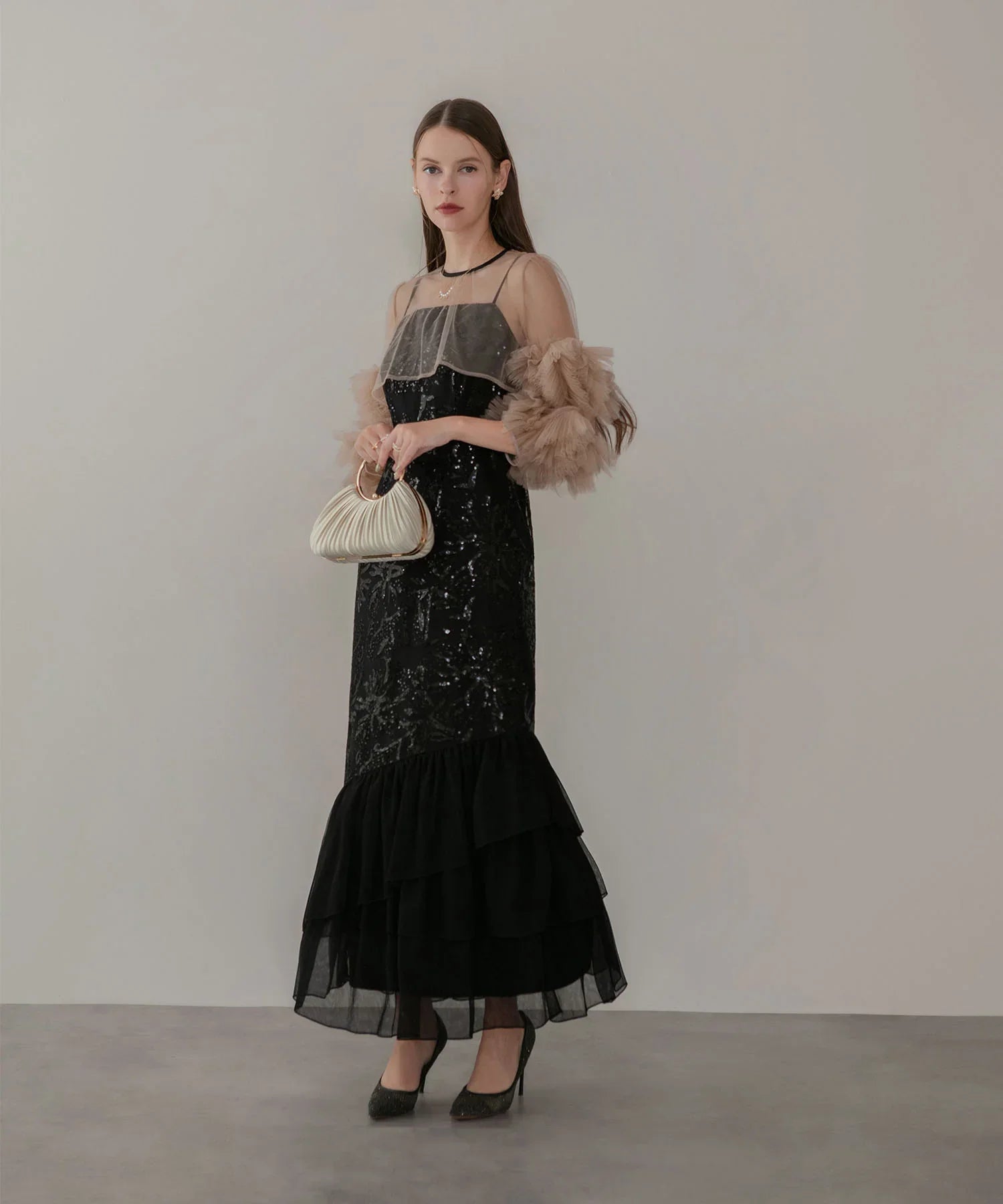 当日発送】フラワースパンコールチュールフリルスリーブIライン