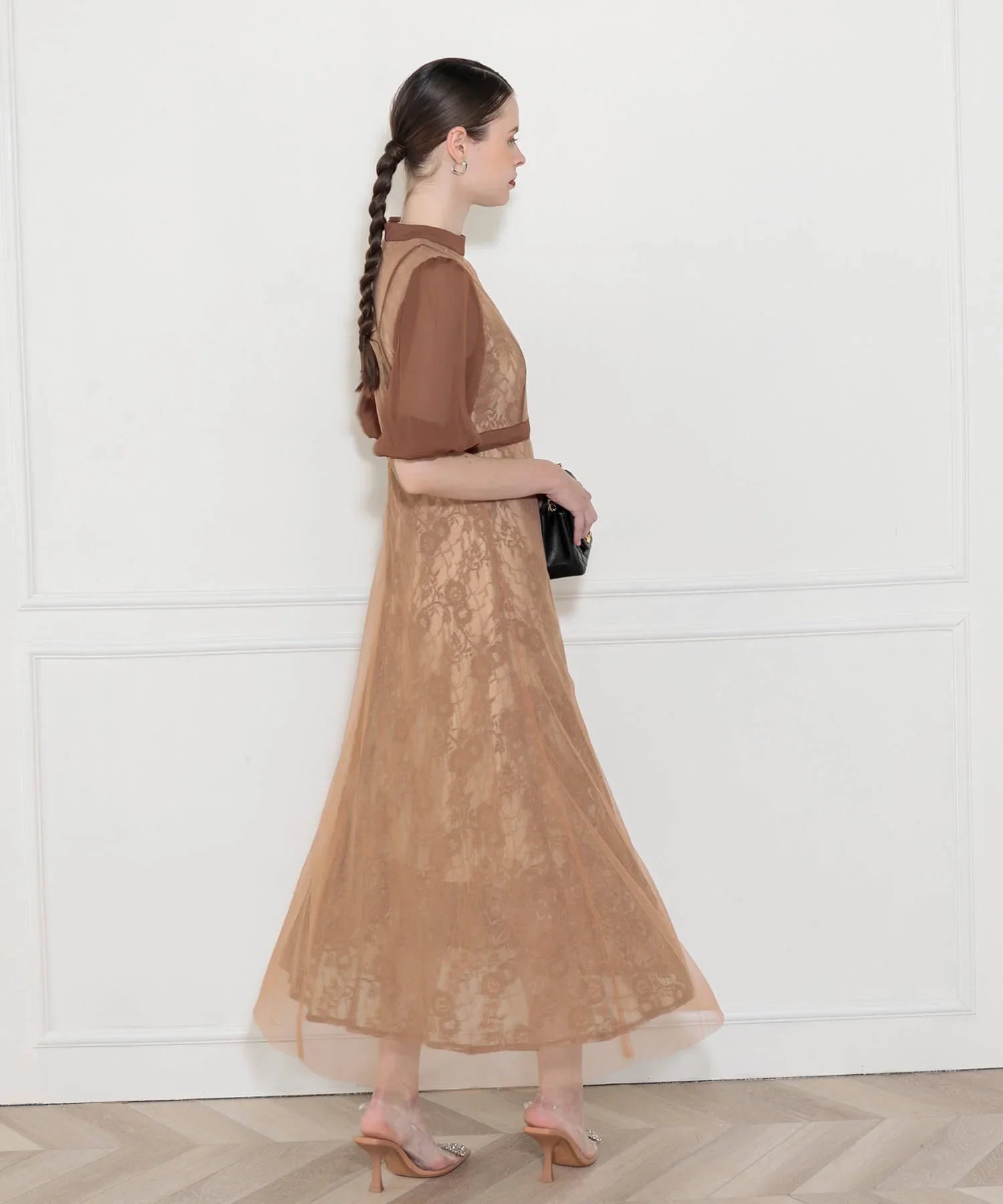 当日発送】ハイウエストチュールレースAラインドレス/パーティードレス