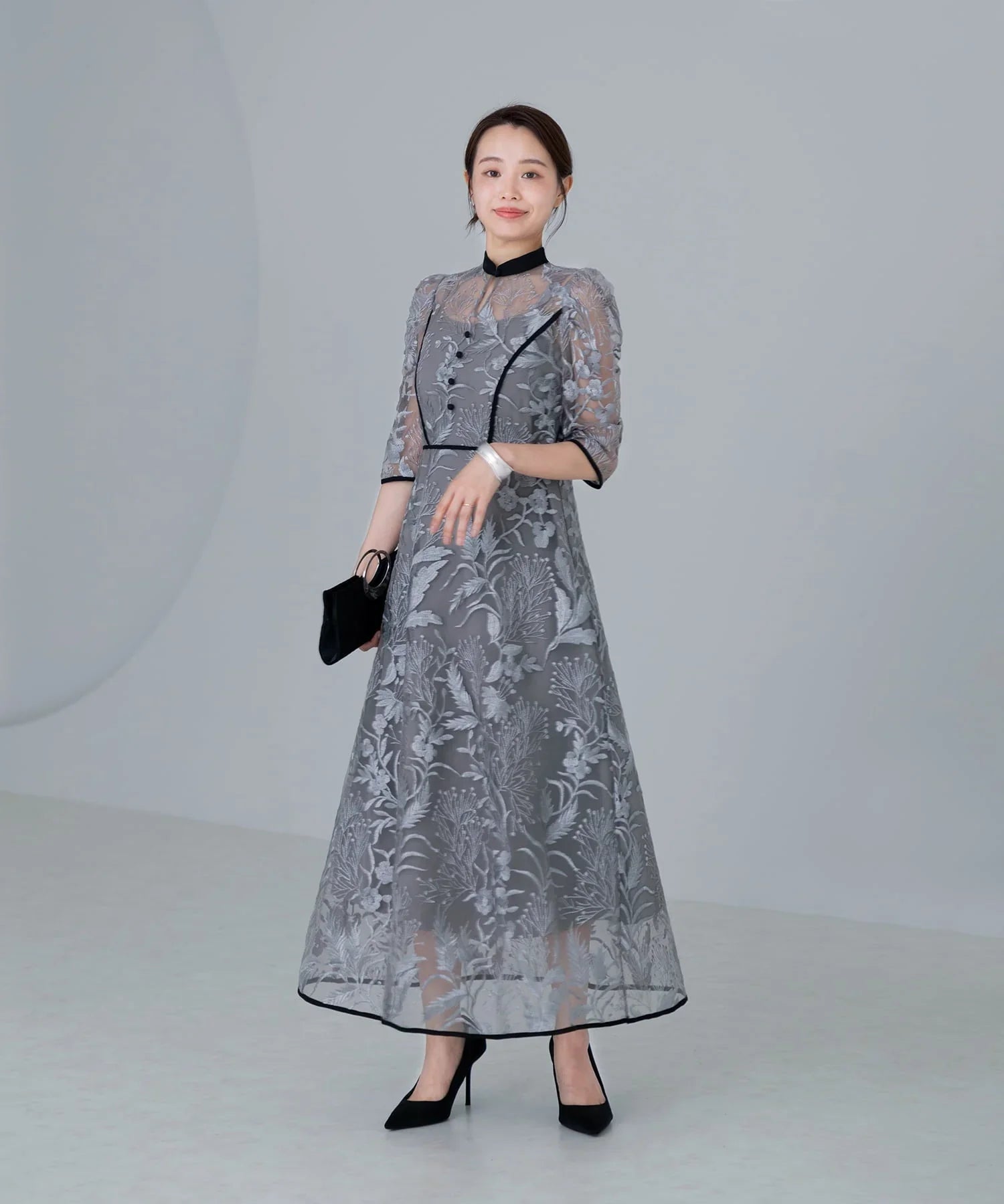 当日発送】花柄チュールパフスリーブワンピース/パーティードレス