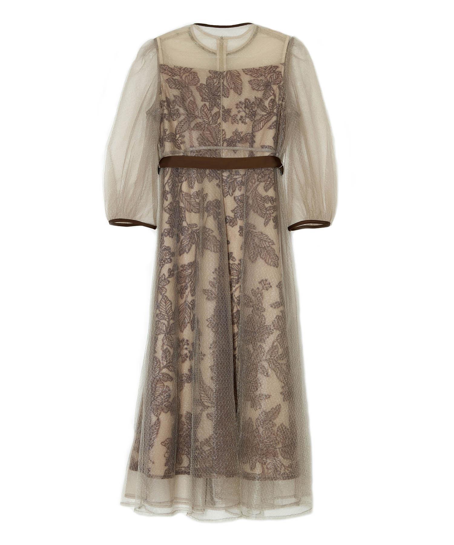 当日発送】チュールパイピングリーフベルトAラインドレス/パーティー