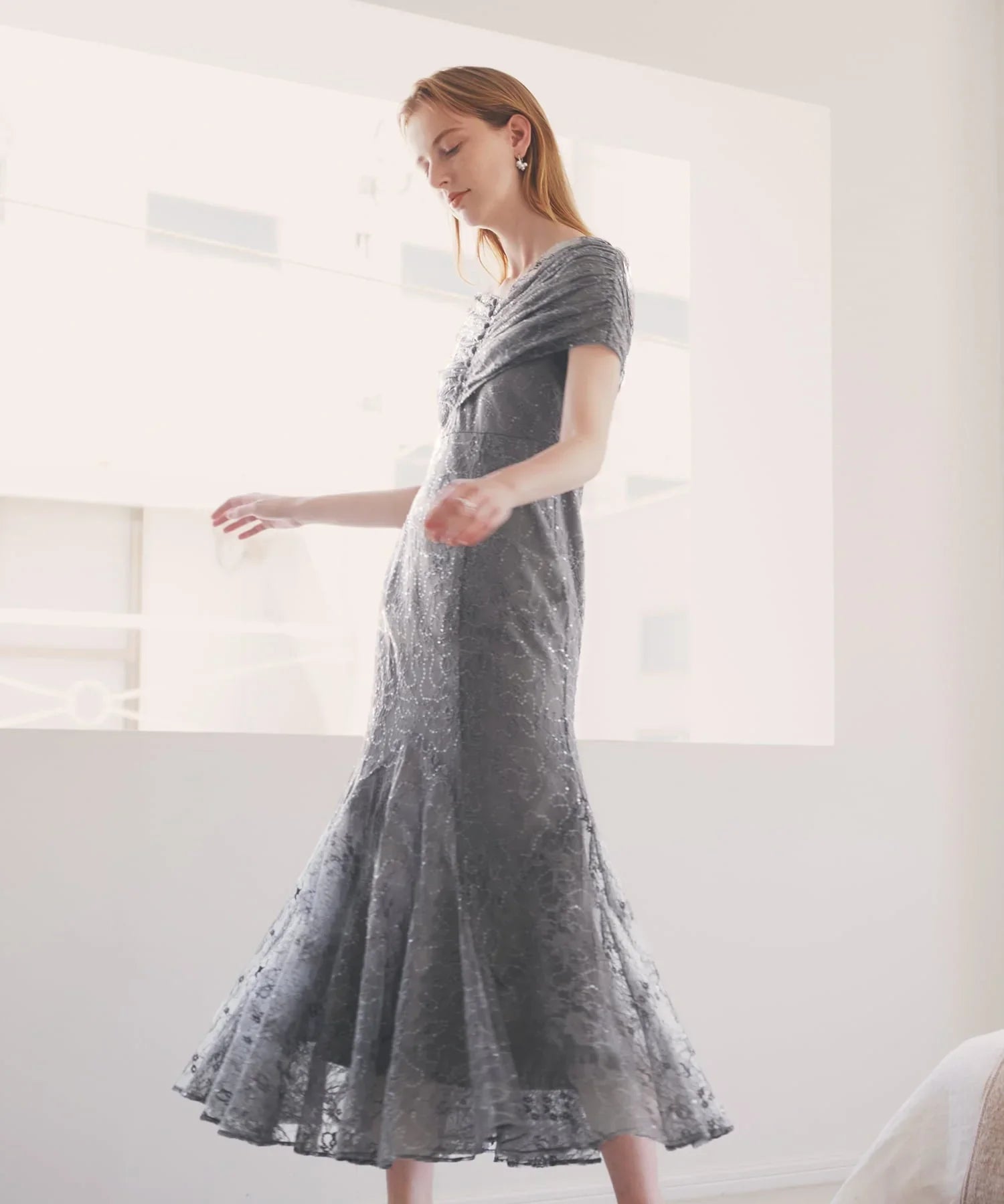 一部当日発送】2WAYレース花柄オフショルダーマーメイドワンピース結婚