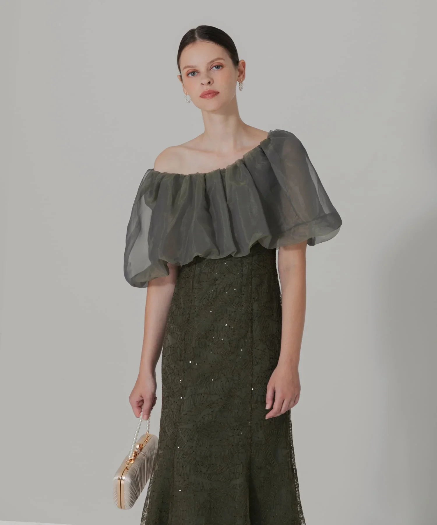 当日発送】2WAYオフショルダーパフスリーブマーメイドドレス