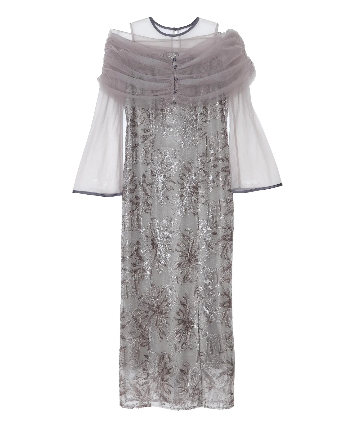 一部当日発送】チュールオフショルダー花柄Iラインドレス/パーティー