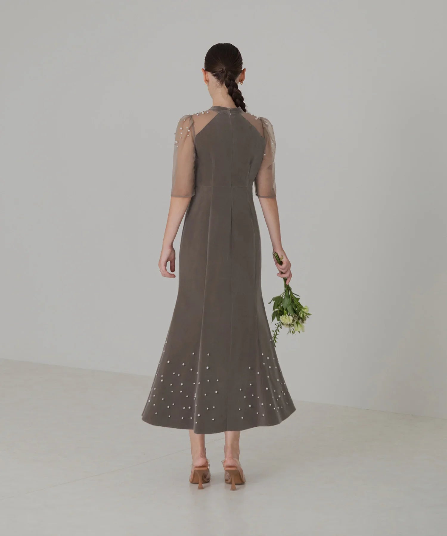 当日発送】シアースリーブパールビジューベロアマーメイドドレス