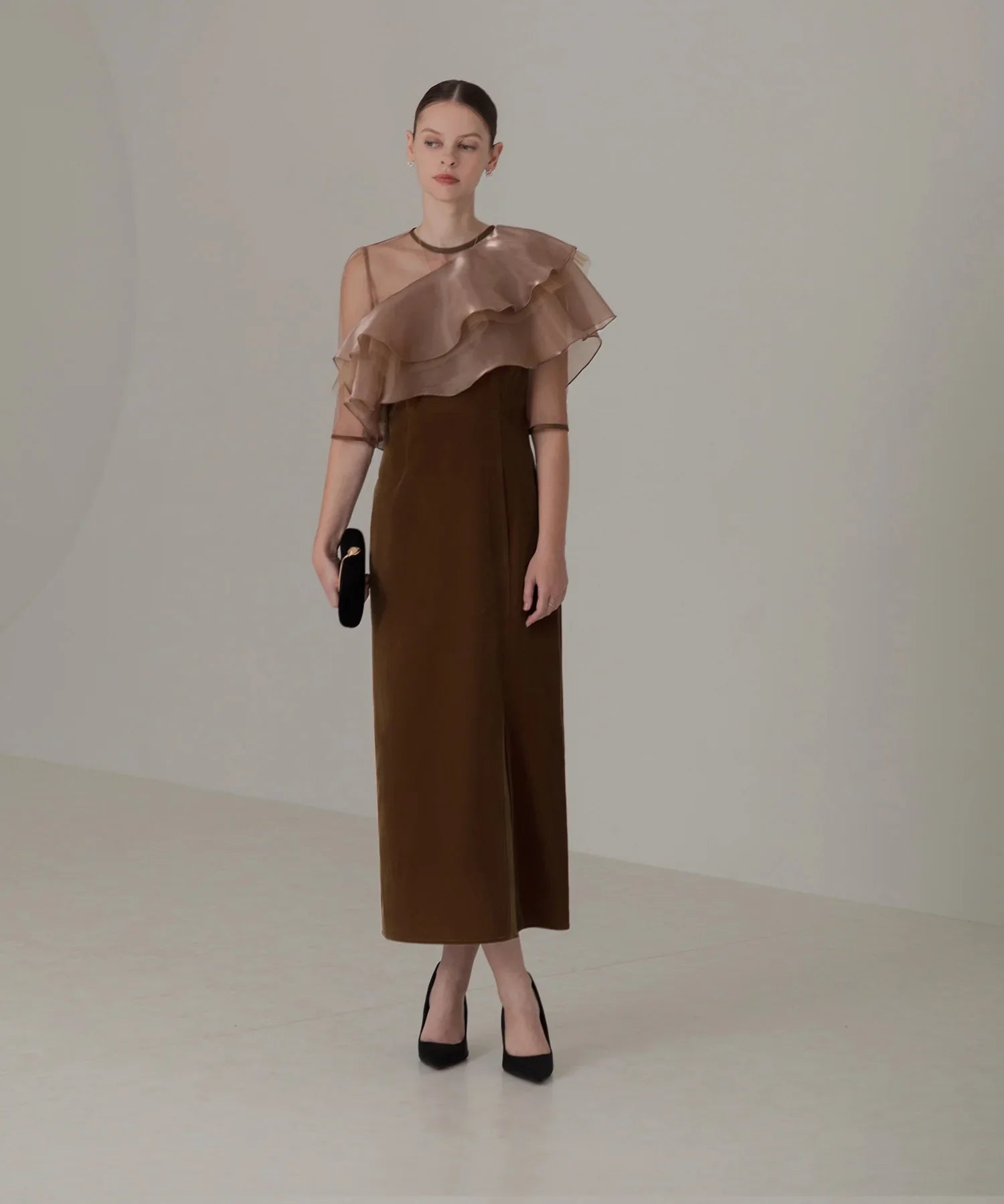 当日発送】アシンメトリーティアードフリル3WAYベロアワンピース結婚式