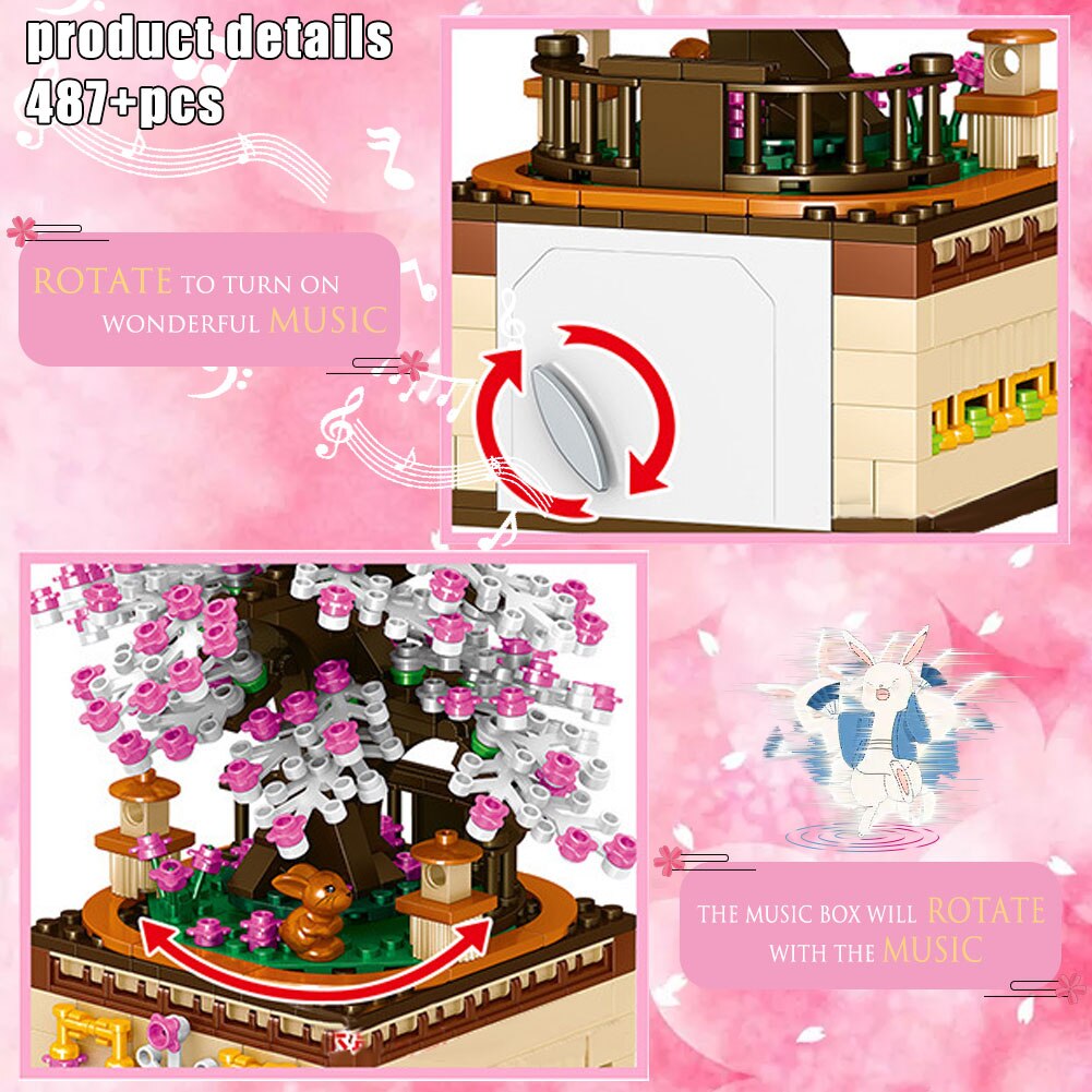 BZDA Cherry Blossom Tree Music Box Rotating Sakura Engineering