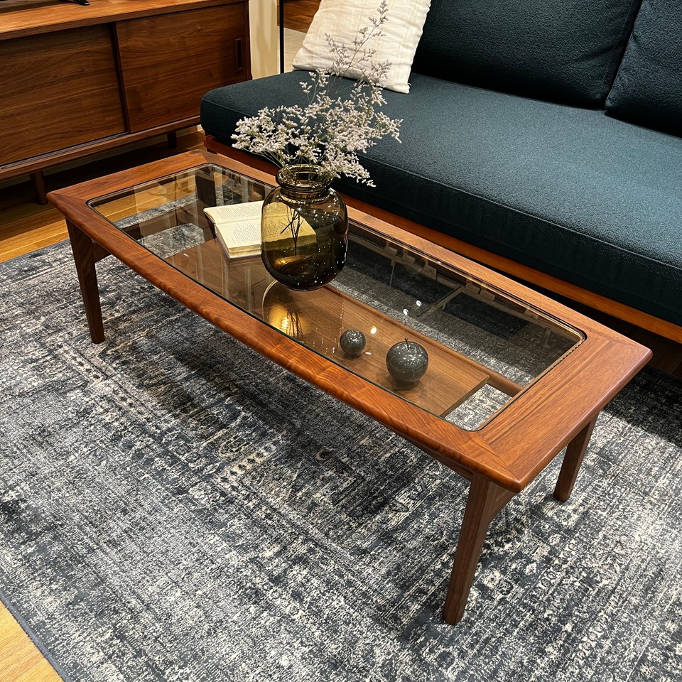 KEYUCA 木製ローテーブル ガラス天板 日本製 （地域限定、直接お引渡し