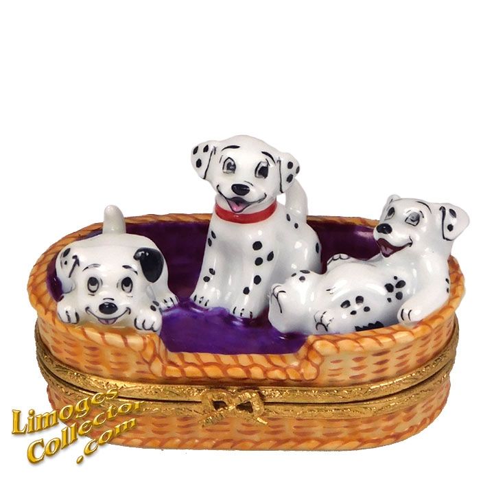 Dalmatian Puppies in Basket Disney Retired Limoges Box by Artoria