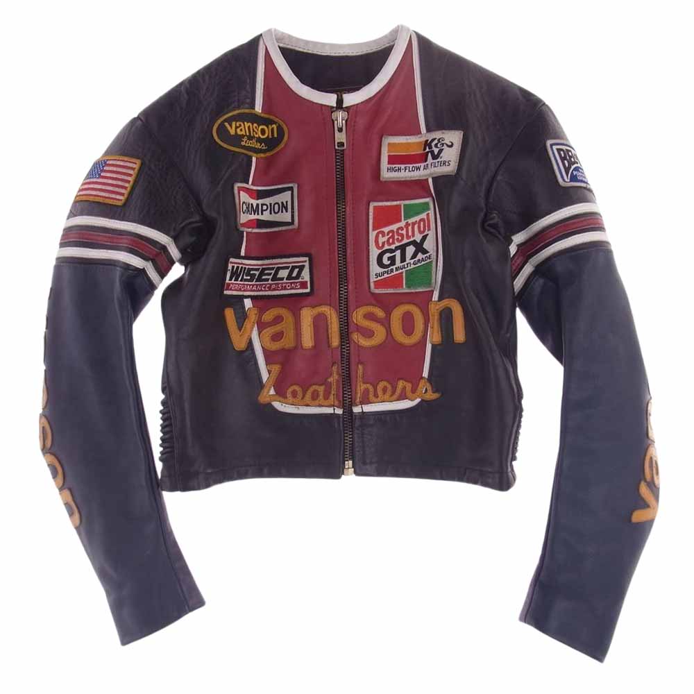 VANSON バンソン ブラウン 襟付き シングルライダースジャケット 38