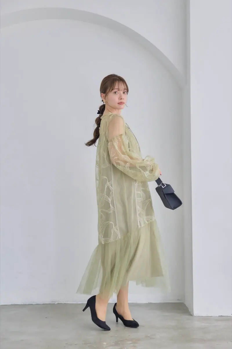 リボンエンブロイダリーレイヤードドレス オケージョンドレス リボン