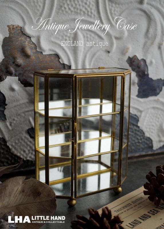ENGLAND antique イギリスアンティーク ガラスジュエリーケース