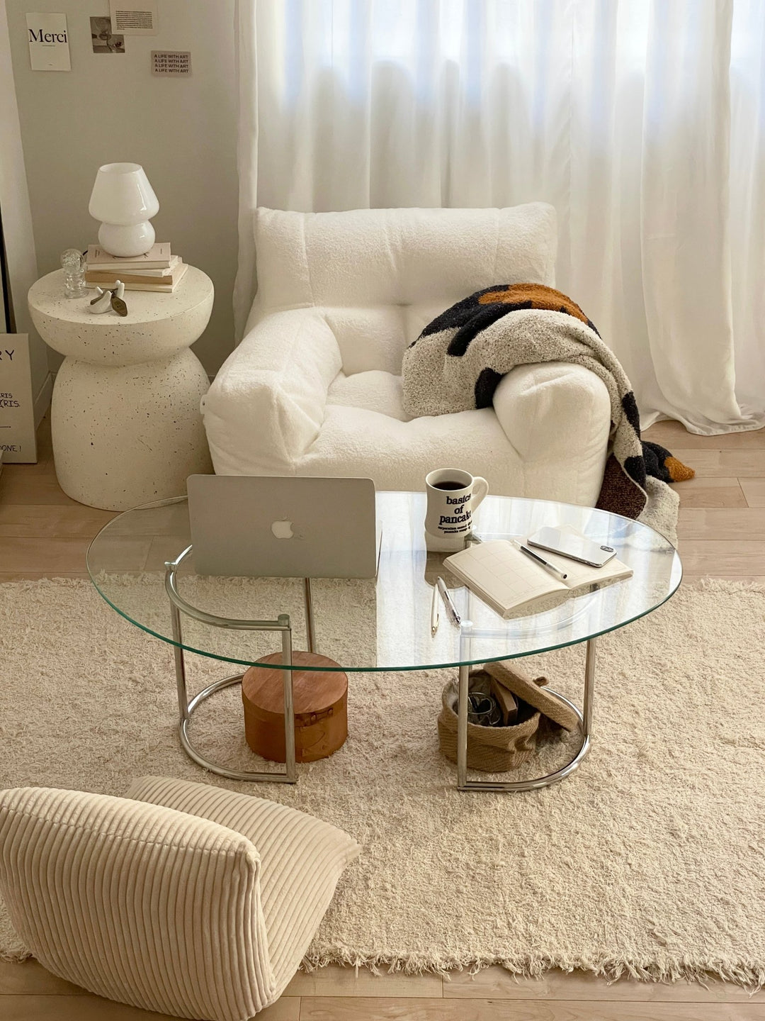 通販】Roomnhome｜ペブルテーブル｜韓国インテリア 家具 ガラス ロー