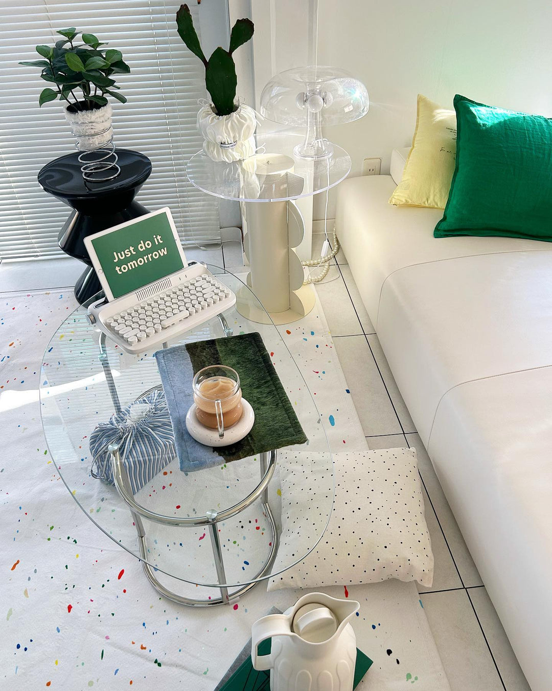 通販】Roomnhome｜ペブルテーブル｜韓国インテリア 家具 ガラス ロー