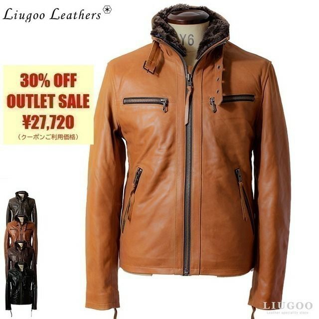 Liugoo Leathers 本革 ウィングネックシングルライダースジャケット