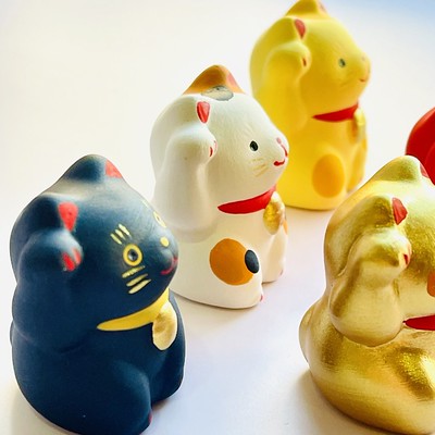 瀬戸焼 招き猫 ネイビー ブチ 5号 2個セット 箱無し 瀬戸焼 招き猫