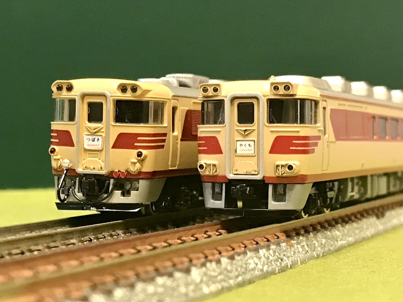 KATOの「キハ82系」とトミックスの「キハ181系」（初代製品）を並べて